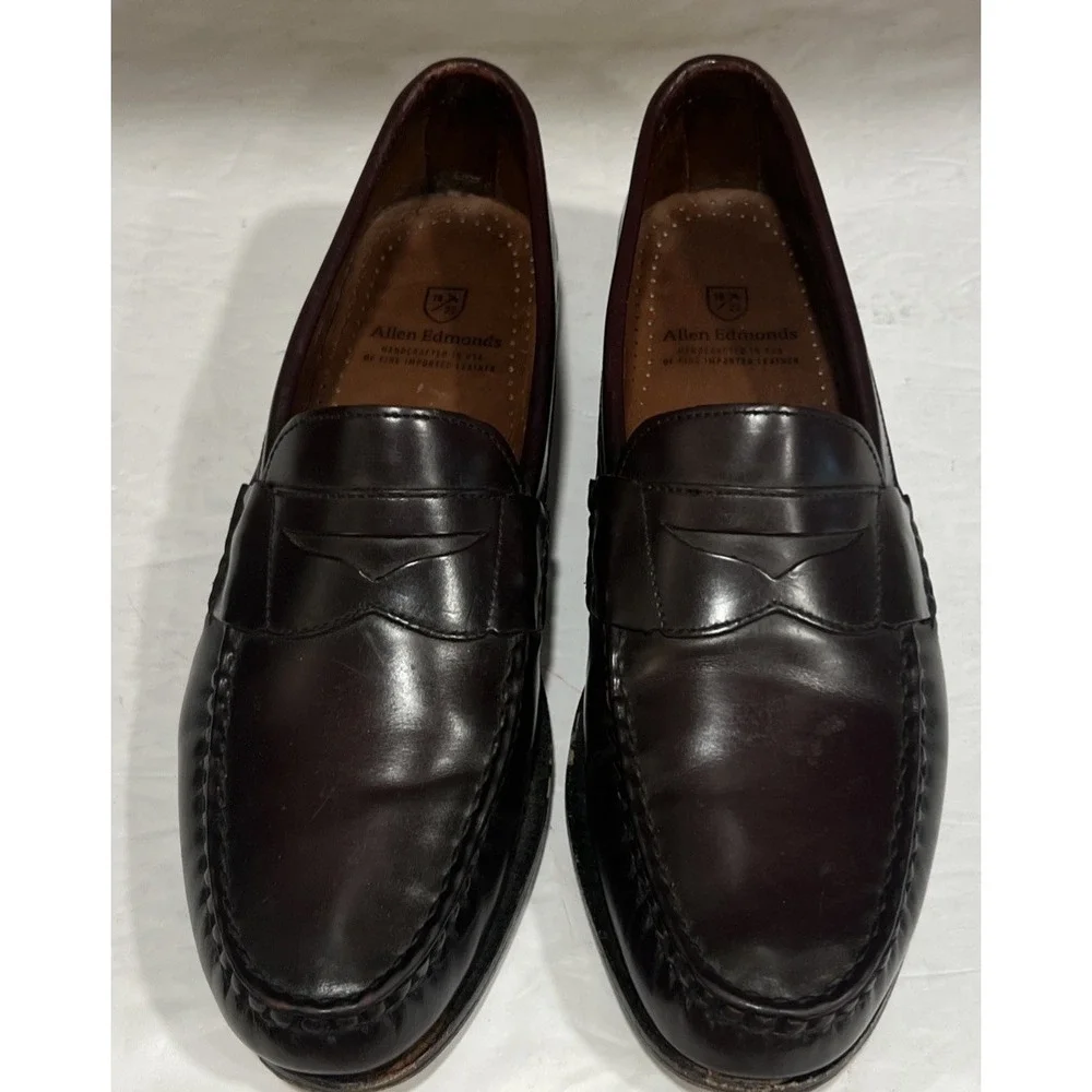 ALLEN EDMONDS Walden Burgundy 42477 Leather Penny Loafer Dress Shoes Size 10